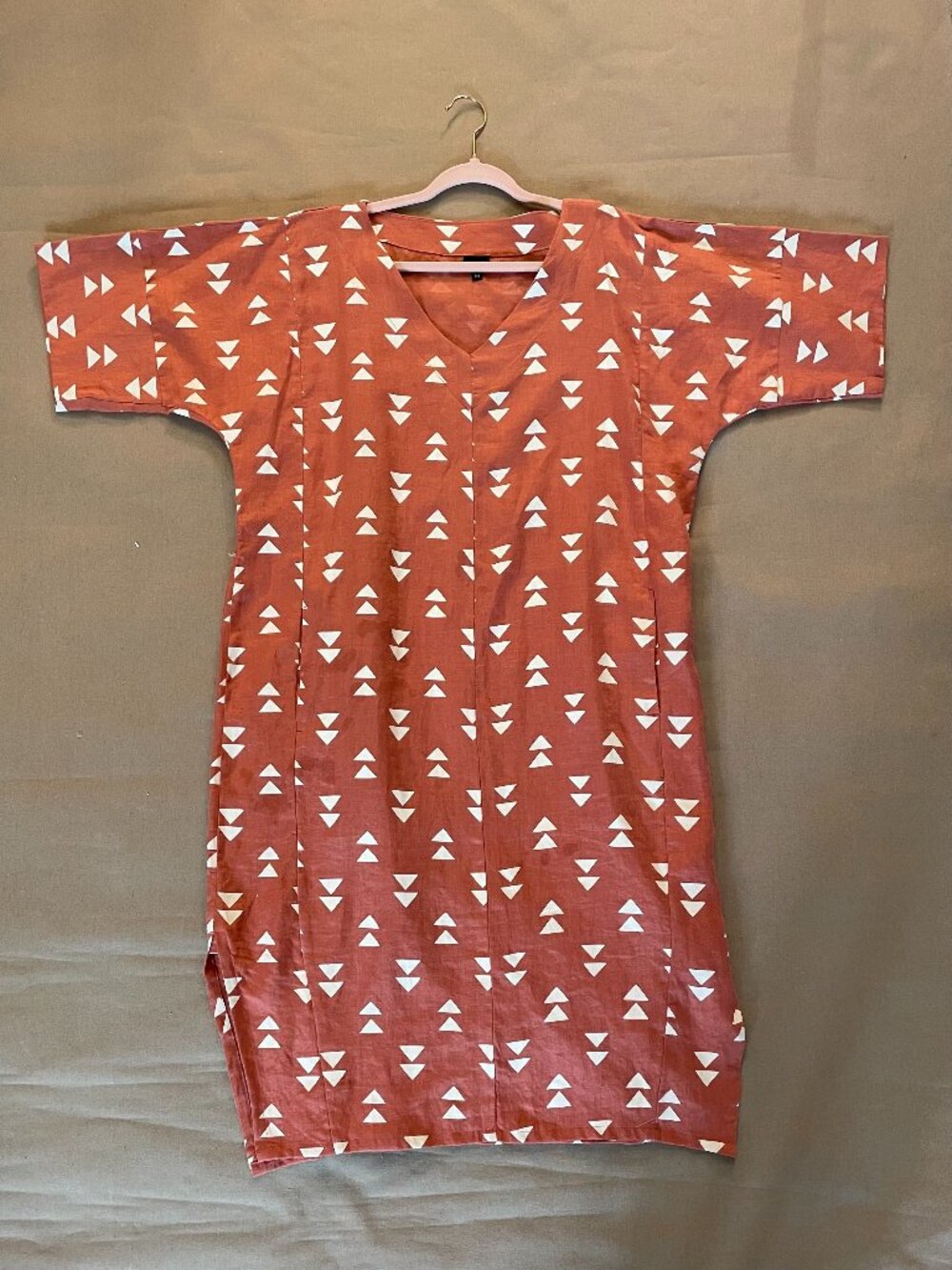 Lisa Bayne Linen Dress Sz M Geometric Oversized Lagenlook Wearable Art USA